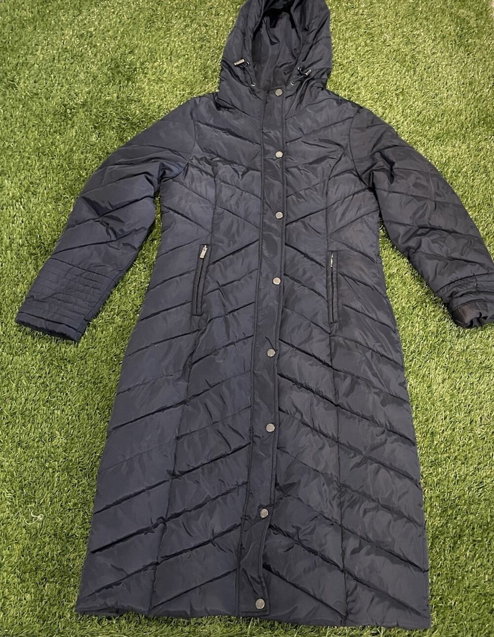 Steve Madden Long Puffer Jacket Womens S Small Black Hooded Maxi Quilted Coat